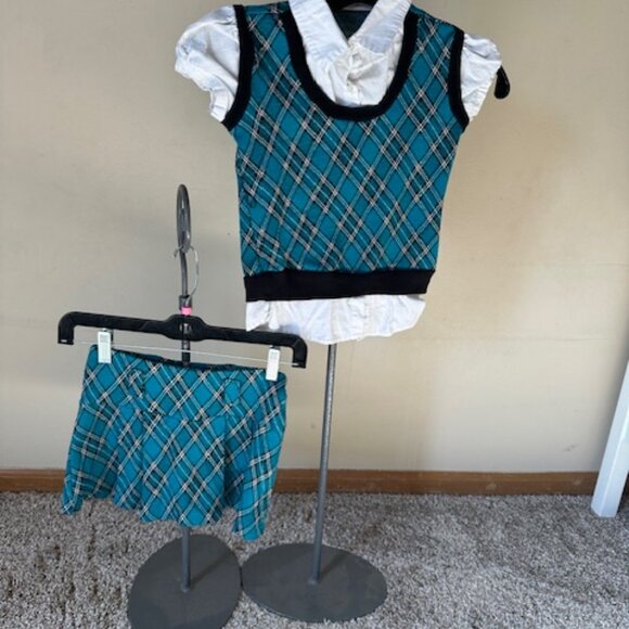 Beautees 2 pc Teal & Black Plaid Skirt & Top Set 8492 - Picture 2 of 8